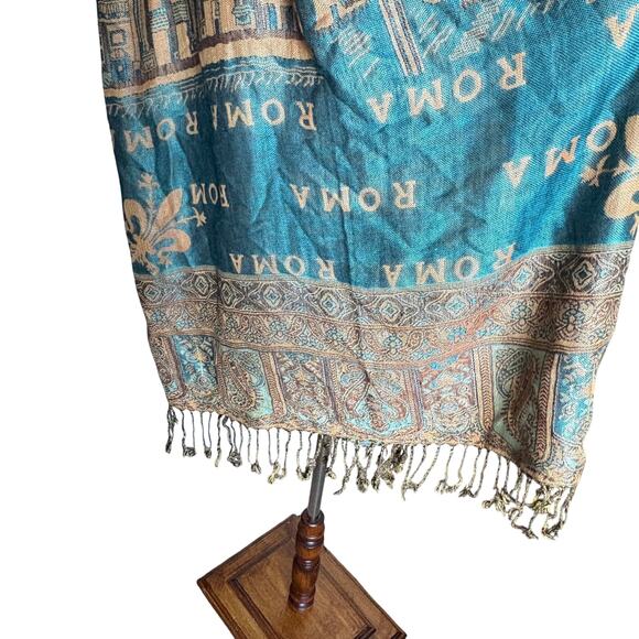 Title:
Vintage Roma Italy Scarf Wrap Teal Gold Colosseum Print 70x27 - Picture 11 of 12